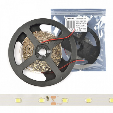 Лента светодиодная [5 м] Volpe ULS-Q921 ULS-Q921 2835-60LED/m-8mm-IP20-DC12V-4,8W/m-5M-DW катушка в герметичной упаковке